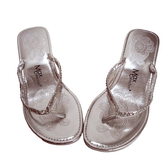 Max Collection Wedge Thong Sandals with Sequined Accent, Slip-on Shoes, Sandal - Picture 9 of 12
